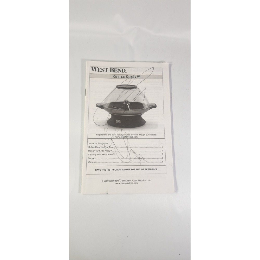 West Bend Kettle Krazy Popcorn Nut Roaster Instruction Manual 2009 Recipes